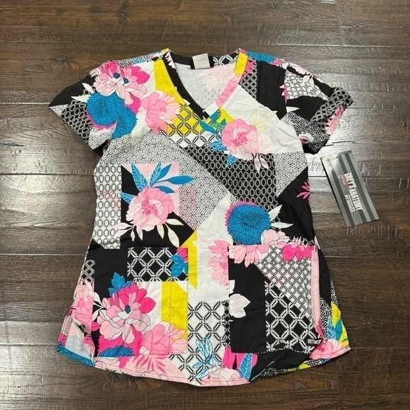 Grey’s Anatomy Geo Blossom Scrub Top Size XS Women - Picture 2 of 9